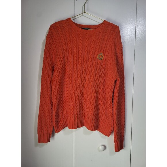 Lauren Ralph Lauren LG Crew Cable Knit Sweater Chunky Preppy Academia Orange - Picture 2 of 9